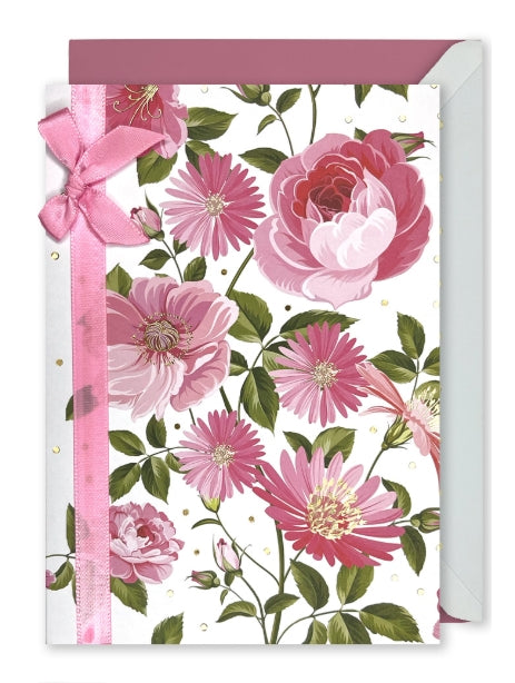 Embellished Vertical Card: Pink Flowers