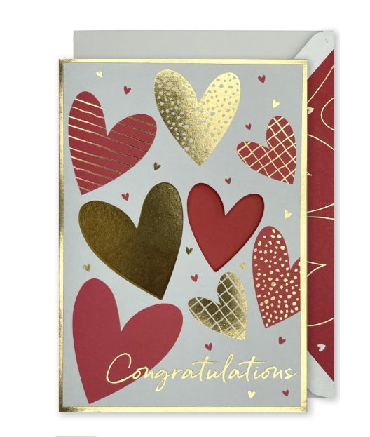 Embellished Vertical Card: “Congratulations” Love Hearts