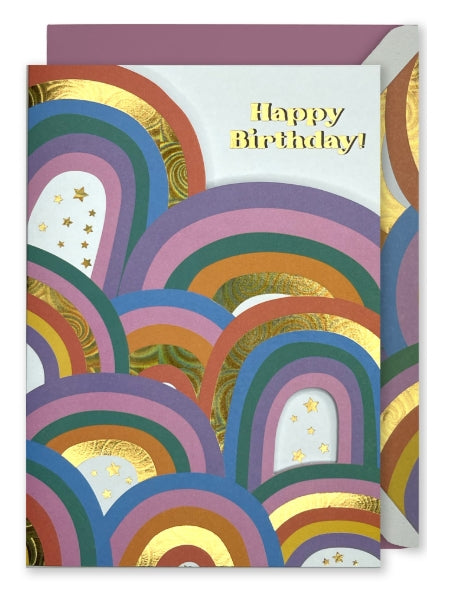 Embellished Vertical Card: “Happy Birthday: Rainbows with Gold
