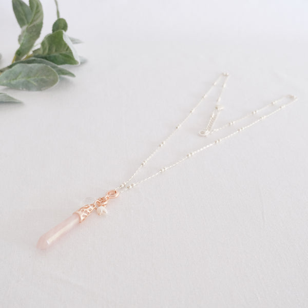 MATT MIXED SILVER & ROSE GOLD PINK QUARTZ NECKLACE**