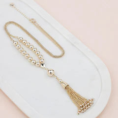 Gold Bead & Tassel Necklace**