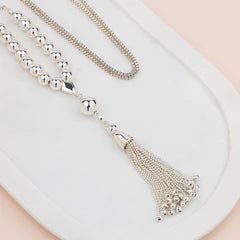 Silver Bead & Tassel Necklace**