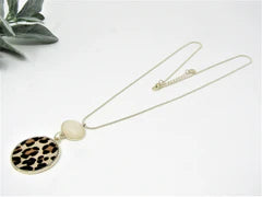 Gold Stone & Animal Print Disc Necklace**