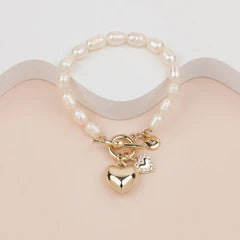 Gold Heart Freshwater Pearls Bracelet**