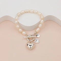 Silver Heart on Freshwater Pearl Bracelet**