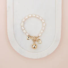 Gold Ball Pendant on Freshwater Pearls Bracelet**