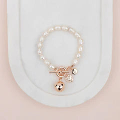 Rose Gold Ball on Freshwater Pearl Bracelet