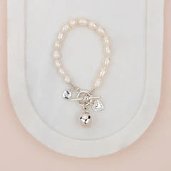 Silver Ball on Freshwater Pearl Bracelet**