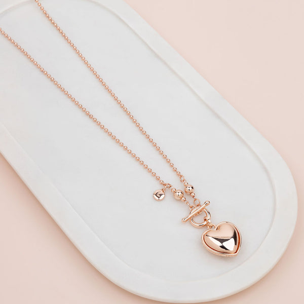 ROSE GOLD HEART & FOB NECKLACE**