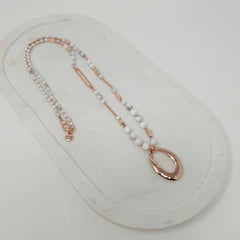 Howlite Beads with Rose Gold Pendant Necklace**