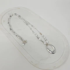 Howlite Beads with Silver Pendant Necklace**