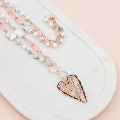 Rose Gold Lacey Heart Pendant Necklace**