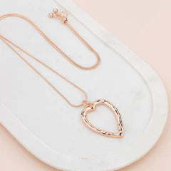 Rose Gold Open Heart Adjustable Long Necklace**