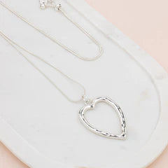 Silver Open Heart Adjustable Long Necklace**