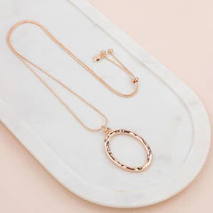 Rose Gold Open Oval Adjustable Long Necklace**