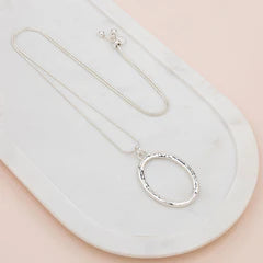 Silver Open Oval Adjustable Long Necklace**