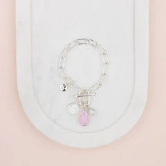 Silver Pink & Howlite Charm Bracelet**