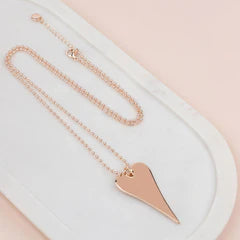 Long Rose Gold Flat Heart Necklace**