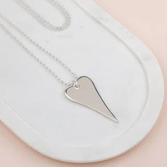 Long Silver Flat Heart Necklace**