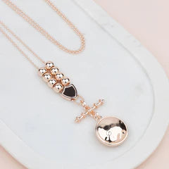 Rose Gold TBar Disc & Bead Necklace**