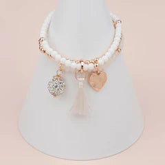 Rose Gold and White Bead Charm Bracelet**