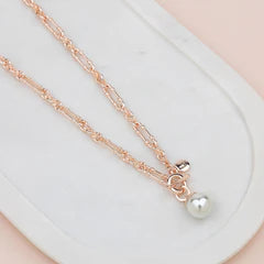 Short Rose Gold Single Pearl Necklace**