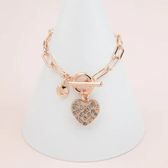 Rose Gold Bling Heart Bracelet**