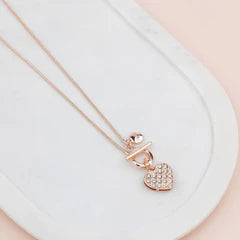 Rose Gold Short Bling Heart Necklace**