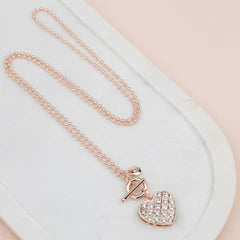 Rose Gold Bling Heart Necklace**