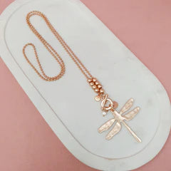 Matt Rose Gold Dragonfly Toggle Necklace**