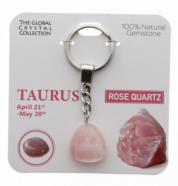 Rose Quartz - Natural Gemstone Keyring - 'Taurus'