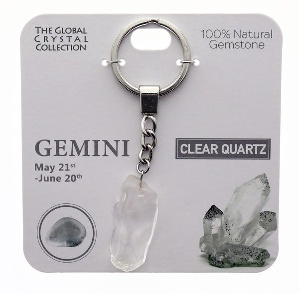 Clear Quartz- Natural Gemstone Keyring - 'Gemini'