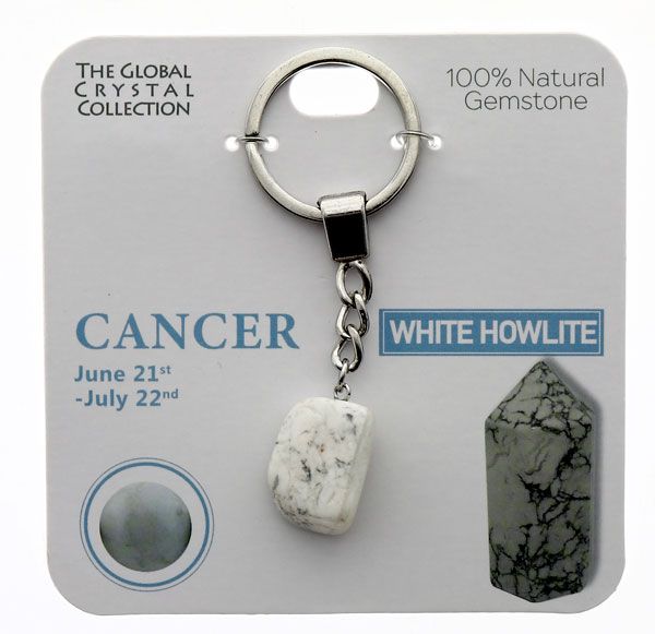 White Howlite Natural Gem Keyring - 'Cancer'