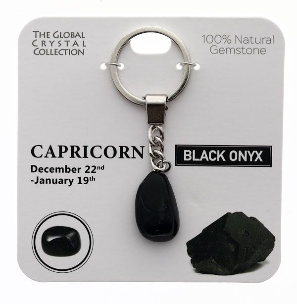 Black Onyx Natural Gem Keyring - 'Capricorn'