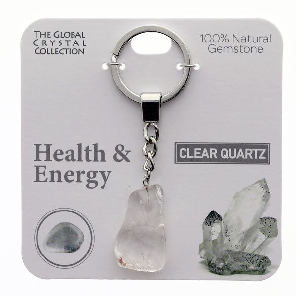 Clear Quartz- Natural Gemstone Keyring - 'Health & Energy'