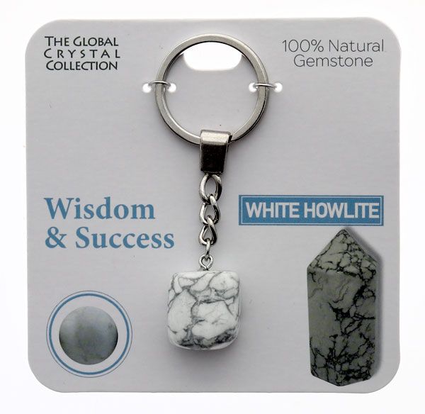 White Howlite Natural Gem Keyring - 'Wisdom & Success'