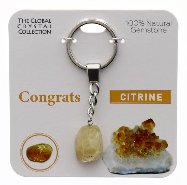 Citrine Natural Gem Keyring - 'Congratulations'