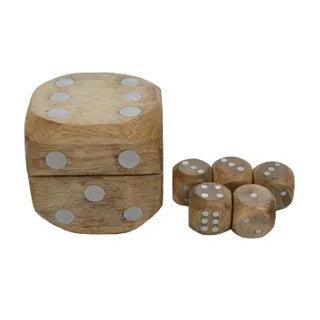 Lucky 6-piece Wood Dice Box Set 6.5x6.5cm