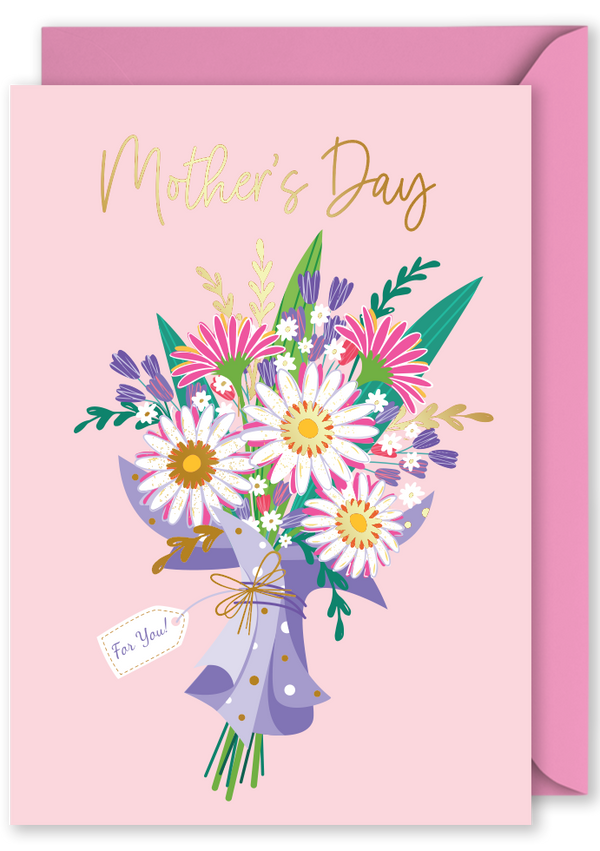 Foiled Vertical Card: “Mother’s Day” Floral Bouquet