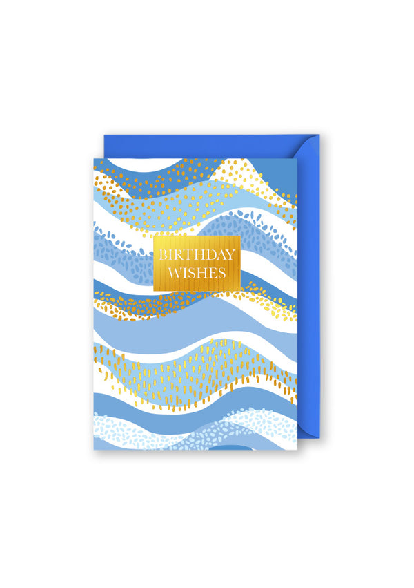 Embellished Card - 'Birthday Wishes' Blue Waves