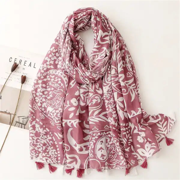 Pink & White Pattern Tassel Scarf