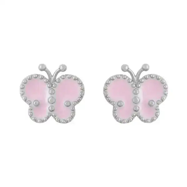 Butterfly Earring - Epoxy Pink Silver