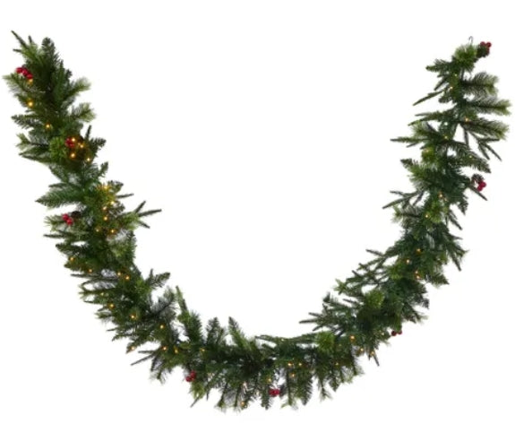 LED Pine Garland w/ Cones & Berries