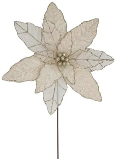 Poin Stem with Glitter Trim Poly Champagne