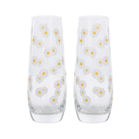 Novelty Set of 2 Glass Flutes - Daisy