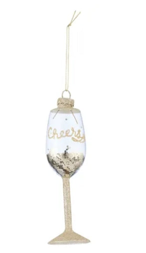 Champagne Flute with Glitter Glass Ornament