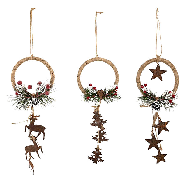 Rust Star, Tree and Deer Door Hang