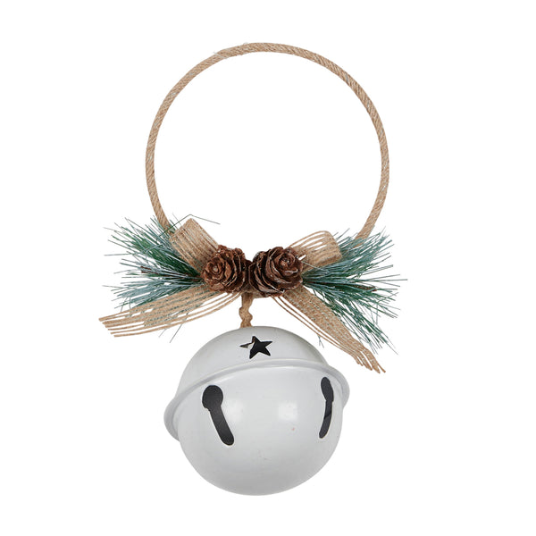 White Christmas Bell with Wood Hanger