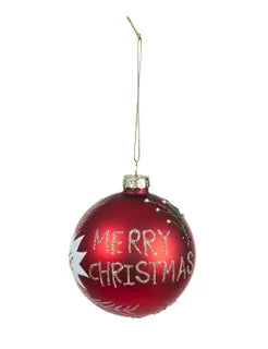 Merry Christmas Matte Red Glass Bauble