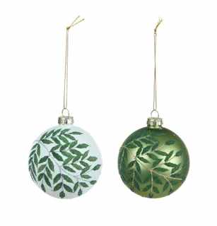 White and Green Glass Bauble 6cm